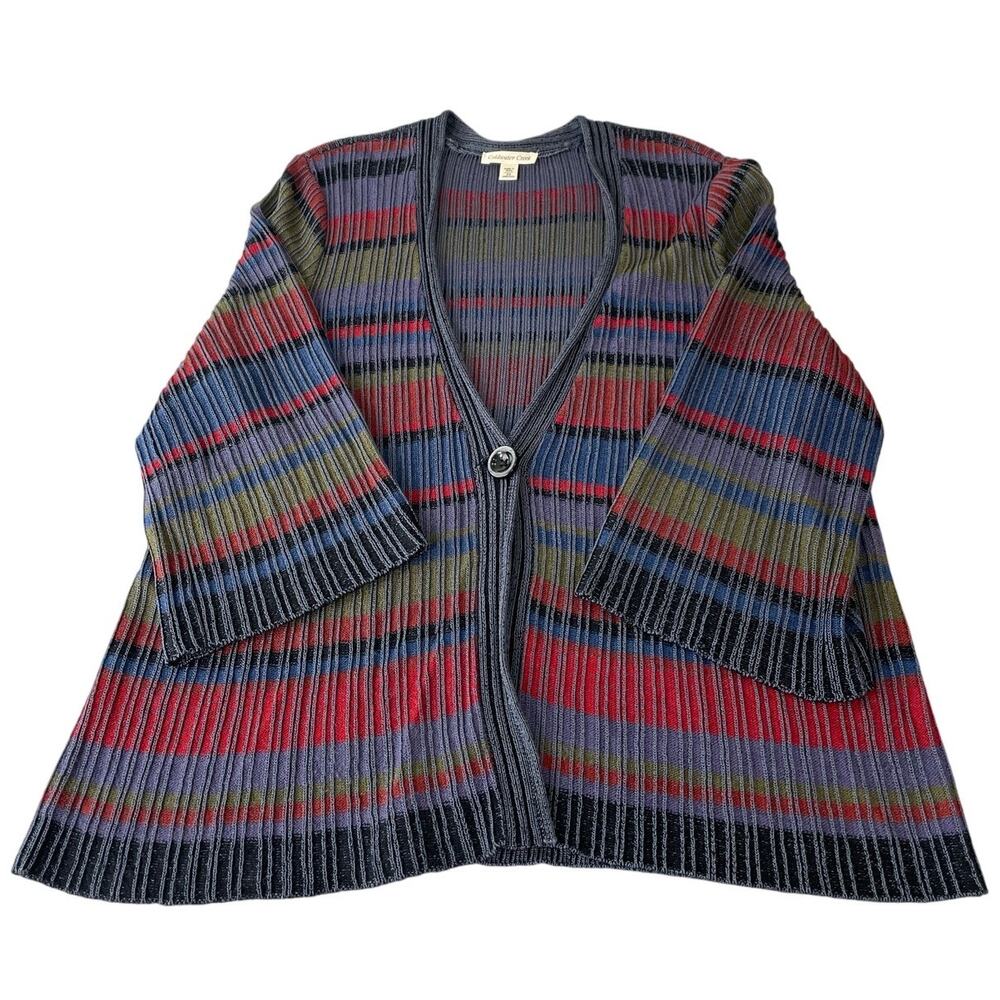 Coldwater Creek Blue Striped Ribbed Cardigan Sweater Heavy Women's 2X